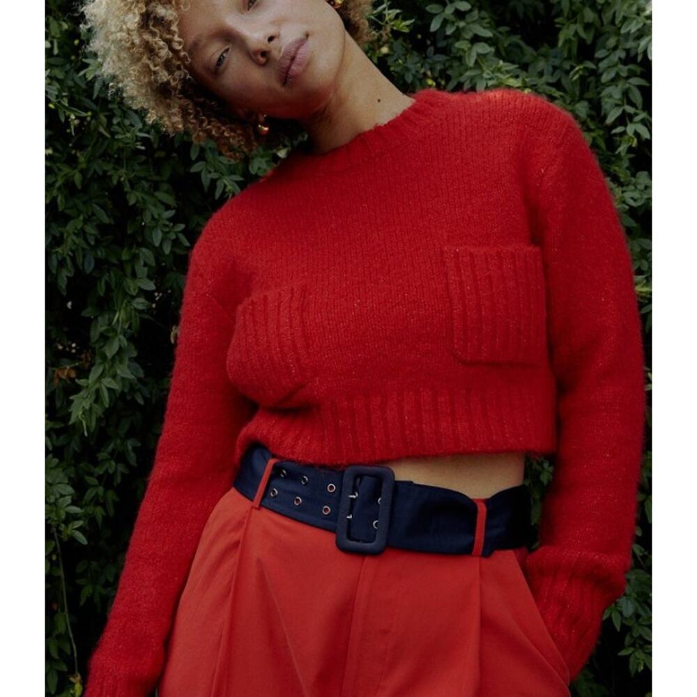 Zara Soft Knit Cropped Sweater Patch Pockets